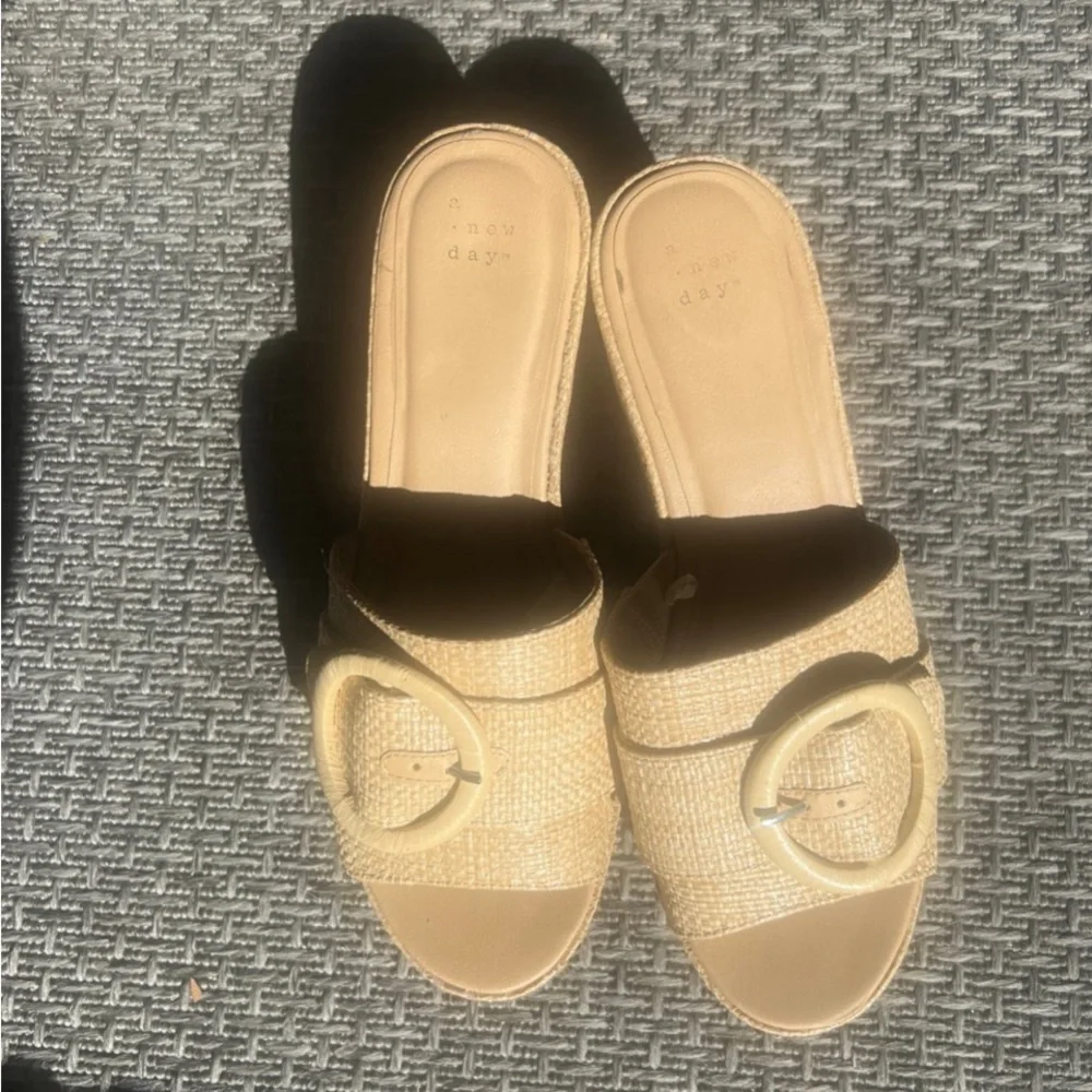 Woven Slip-On Wedge Sandals in Natural Tan - Picture 2 of 3